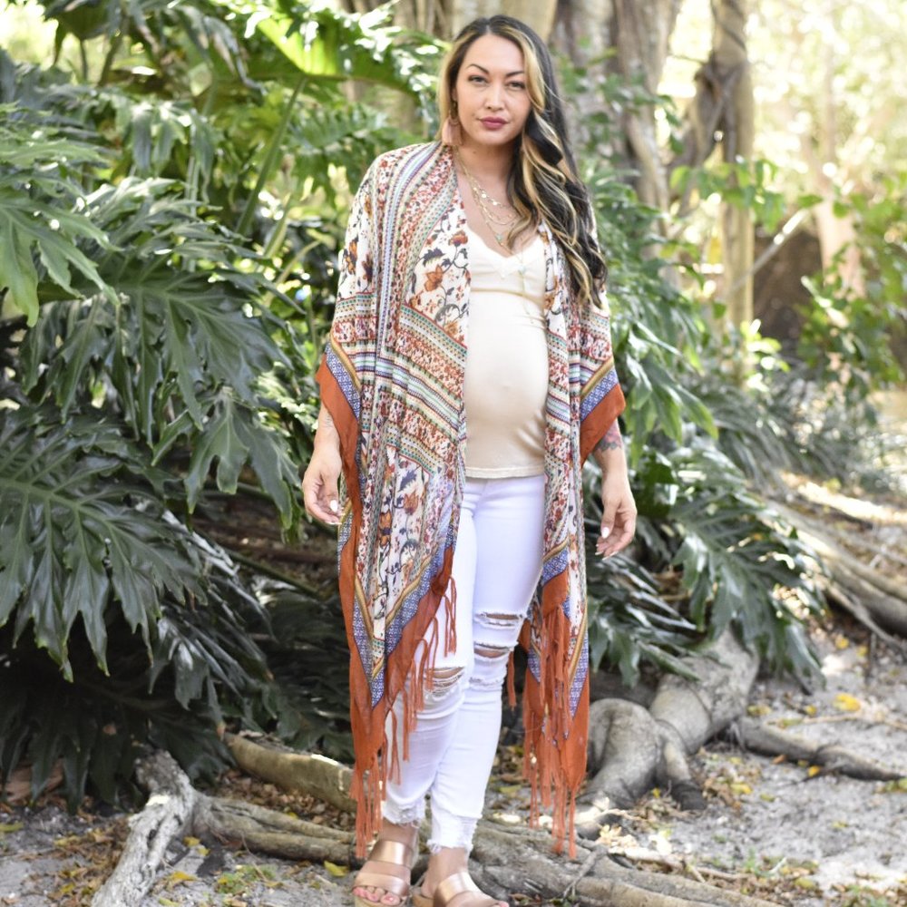 Lightweight ORANGE Bohemian Paisley Kimono - Picture 3 of 5